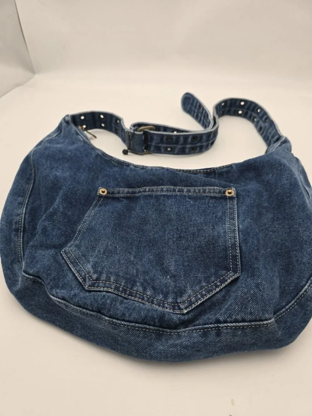 Y2K Denim Hobo Shoulder Bag Blue Jean Purse Large Slouchy Zip Top Boho